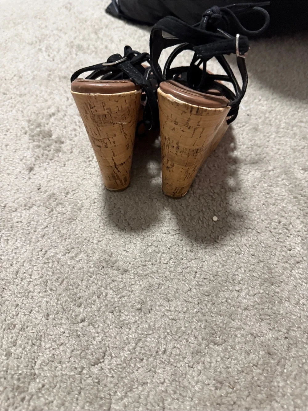 Women’s Black Strappy Lace-Up Wedge Sandals